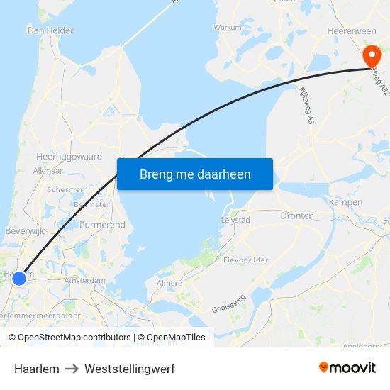 Haarlem to Weststellingwerf map