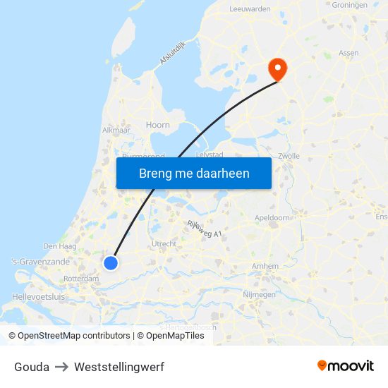 Gouda to Weststellingwerf map