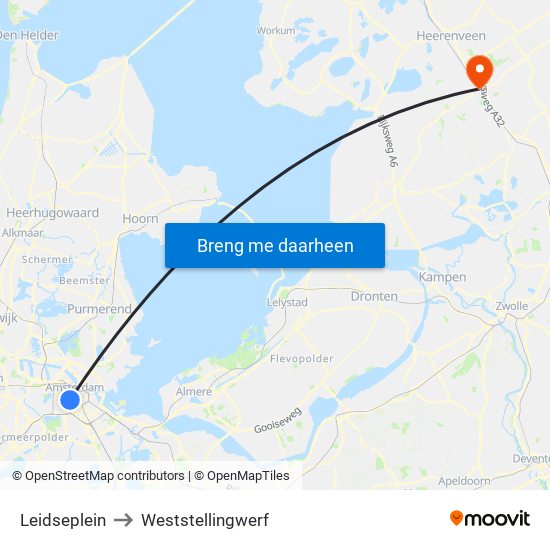 Leidseplein to Weststellingwerf map