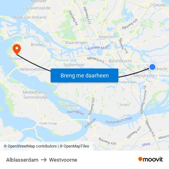 Alblasserdam to Westvoorne map