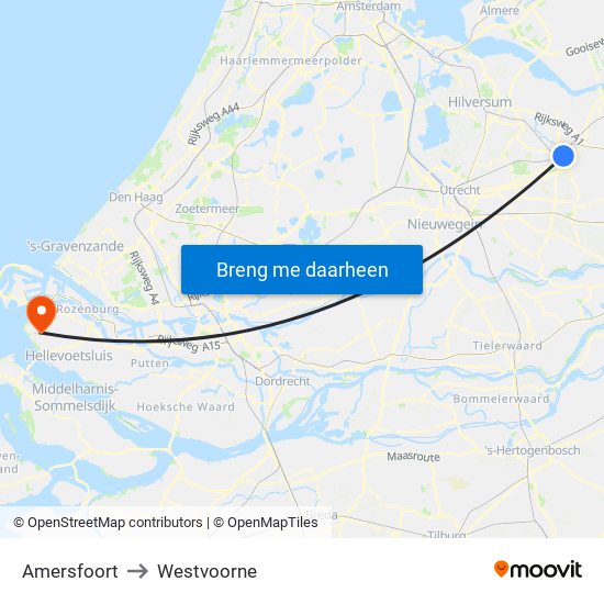 Amersfoort to Westvoorne map