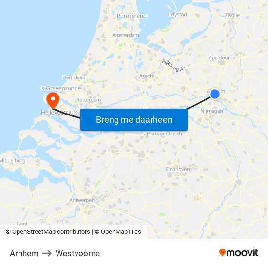Arnhem to Westvoorne map
