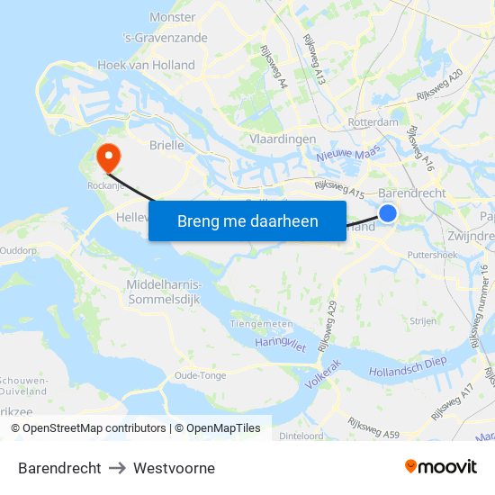 Barendrecht to Westvoorne map