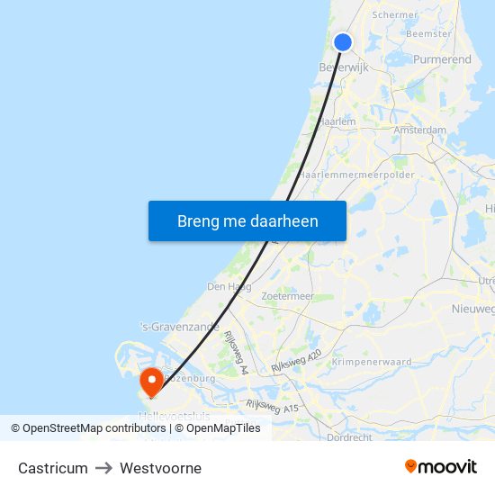Castricum to Westvoorne map