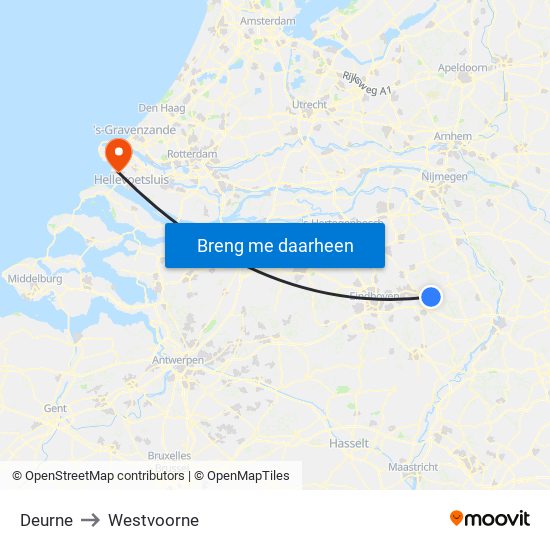 Deurne to Westvoorne map