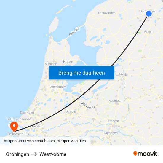Groningen to Westvoorne map