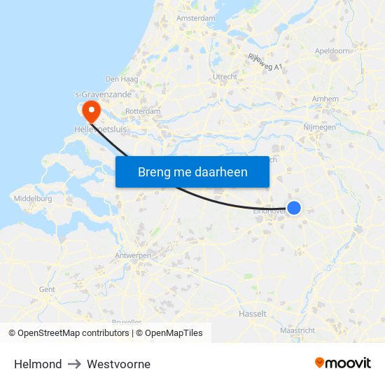Helmond to Westvoorne map
