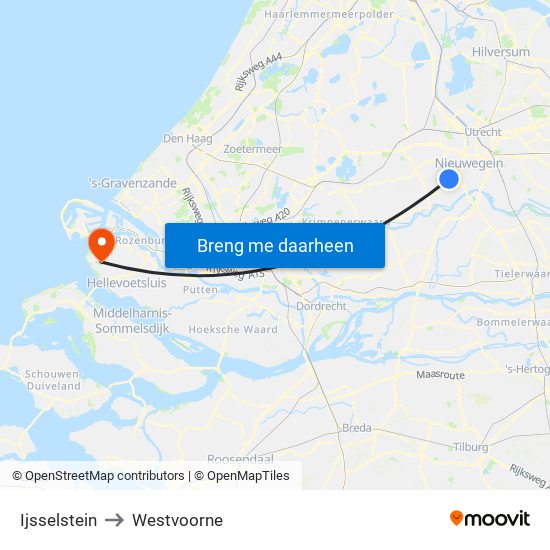 Ijsselstein to Westvoorne map