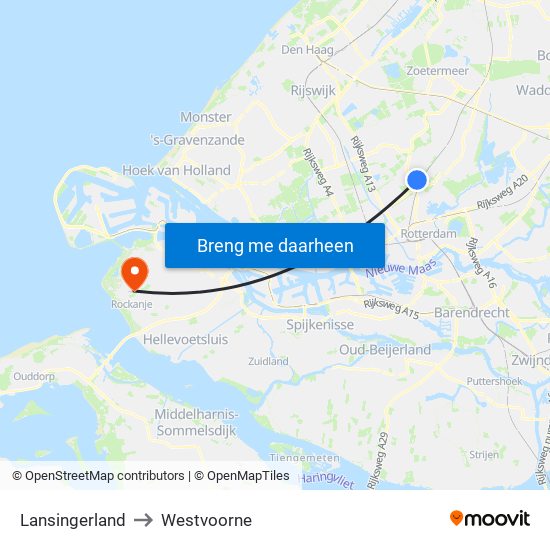 Lansingerland to Westvoorne map