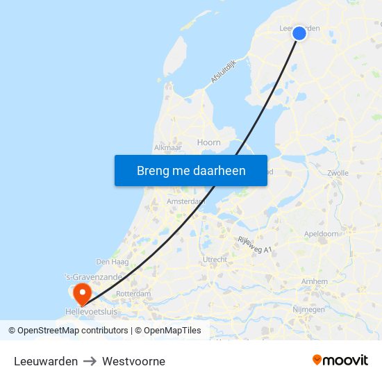 Leeuwarden to Westvoorne map