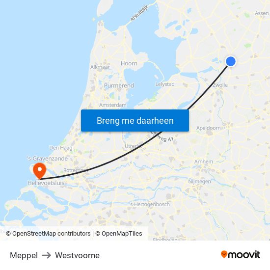 Meppel to Westvoorne map