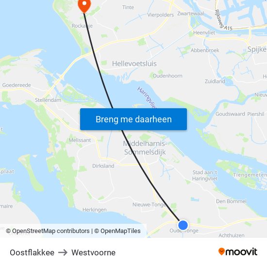 Oostflakkee to Westvoorne map