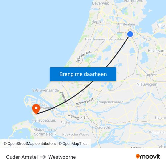 Ouder-Amstel to Westvoorne map