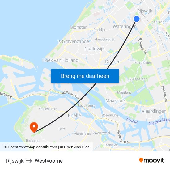 Rijswijk to Westvoorne map