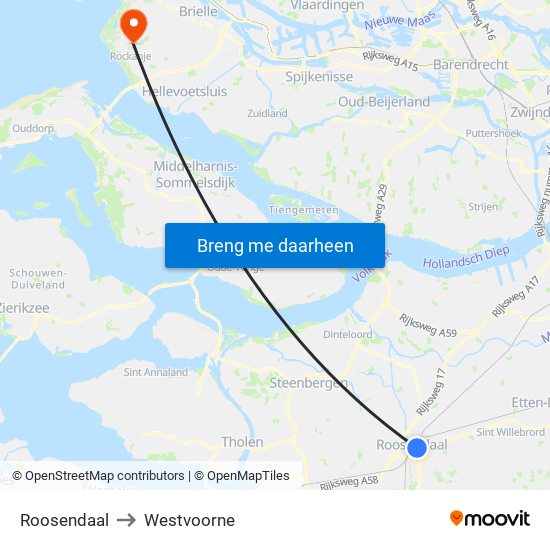 Roosendaal to Westvoorne map