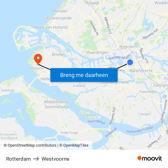 Rotterdam to Westvoorne map