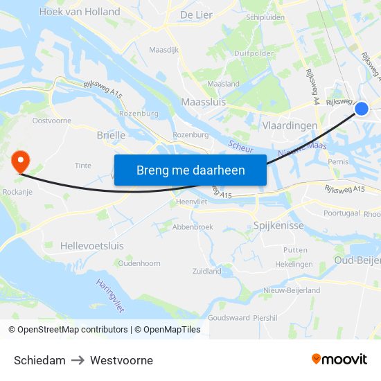 Schiedam to Westvoorne map