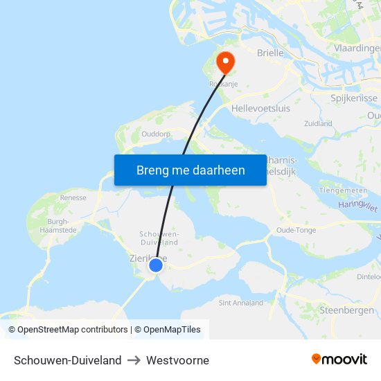 Schouwen-Duiveland to Westvoorne map