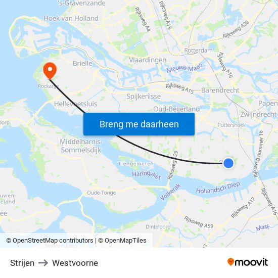 Strijen to Westvoorne map