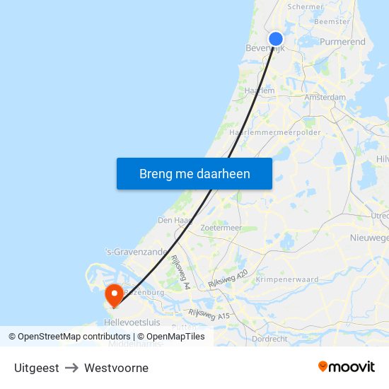 Uitgeest to Westvoorne map