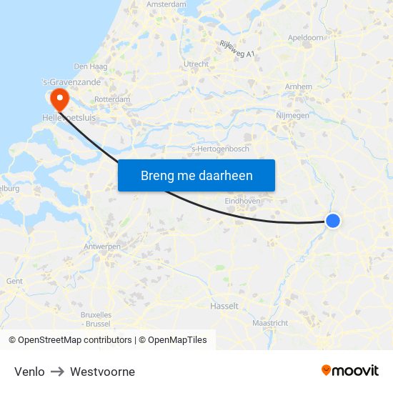 Venlo to Westvoorne map