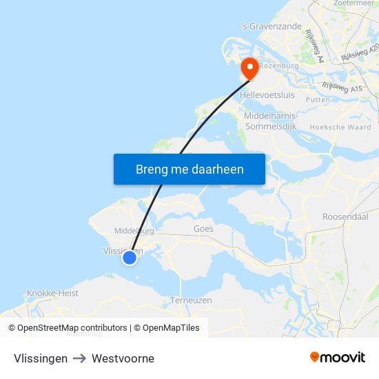 Vlissingen to Westvoorne map