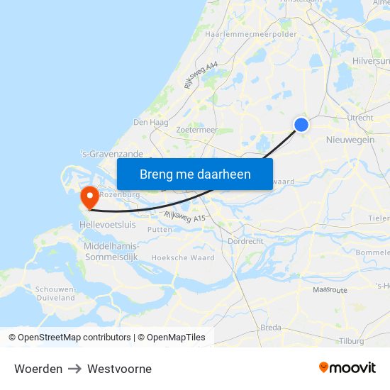 Woerden to Westvoorne map