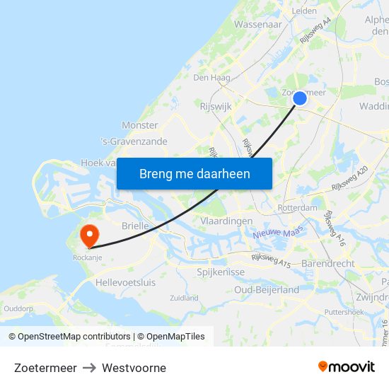 Zoetermeer to Westvoorne map