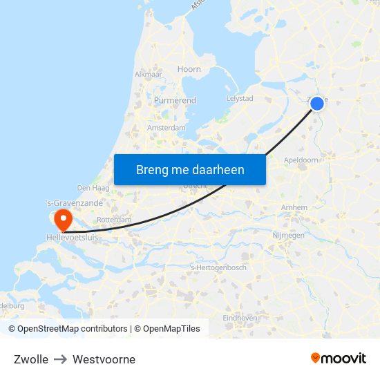 Zwolle to Westvoorne map