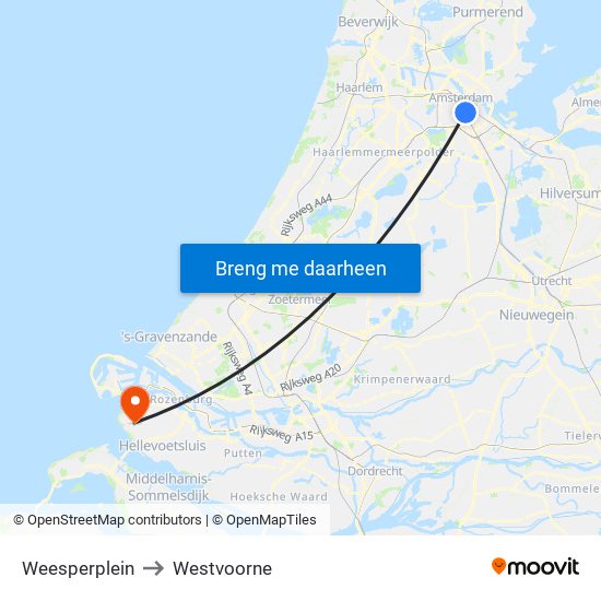 Weesperplein to Westvoorne map