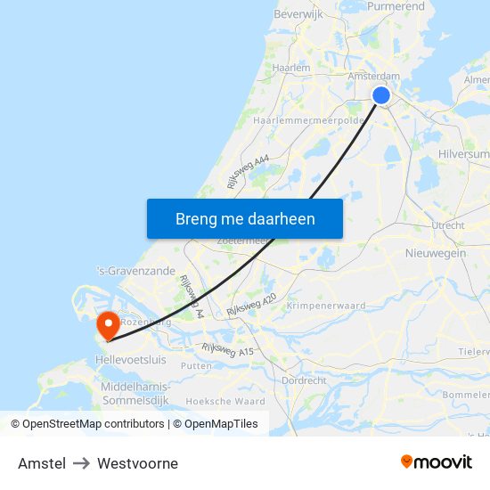 Amstel to Westvoorne map