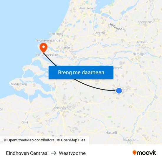 Eindhoven Centraal to Westvoorne map