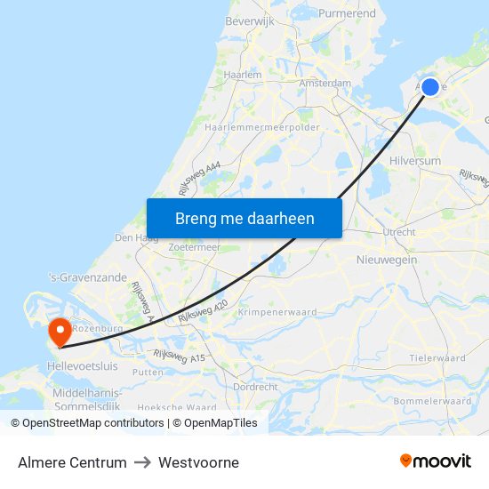 Almere Centrum to Westvoorne map