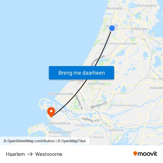 Haarlem to Westvoorne map