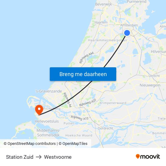 Station Zuid to Westvoorne map