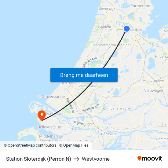 Station Sloterdijk (Perron N) to Westvoorne map