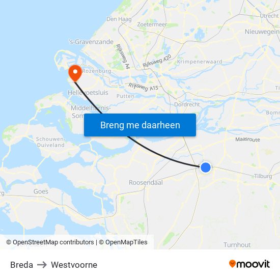 Breda to Westvoorne map