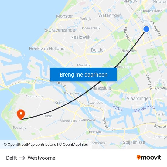 Delft to Westvoorne map