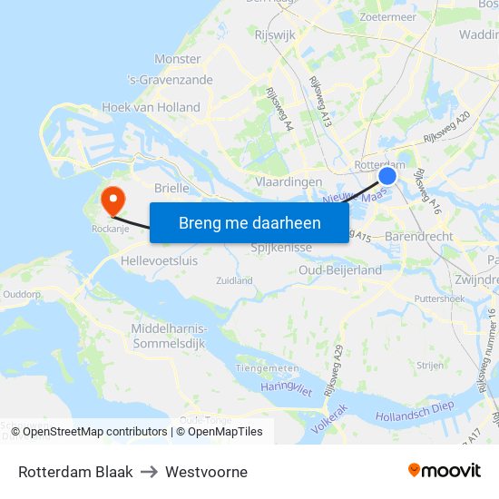 Rotterdam Blaak to Westvoorne map