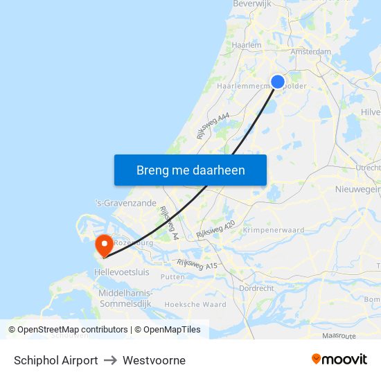 Schiphol Airport to Westvoorne map
