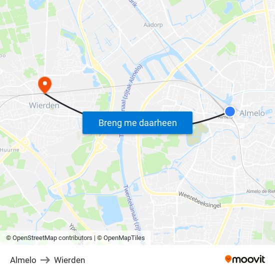 Almelo to Wierden map