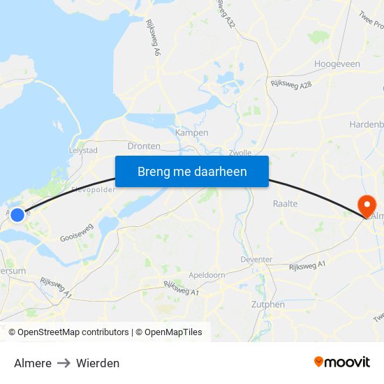 Almere to Wierden map