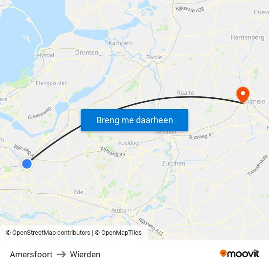 Amersfoort to Wierden map
