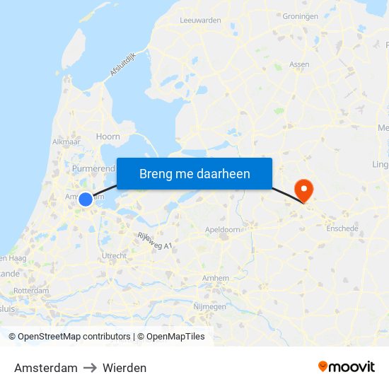 Amsterdam to Wierden map