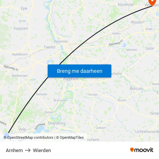 Arnhem to Wierden map
