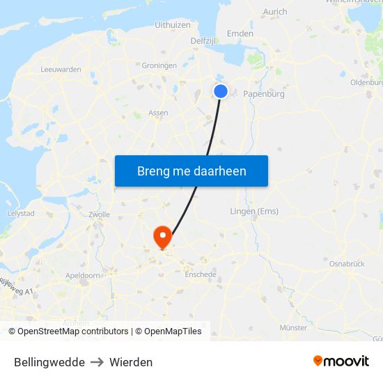 Bellingwedde to Wierden map