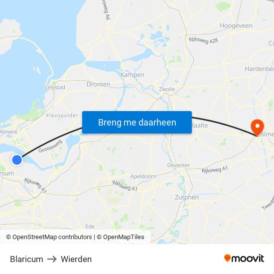 Blaricum to Wierden map