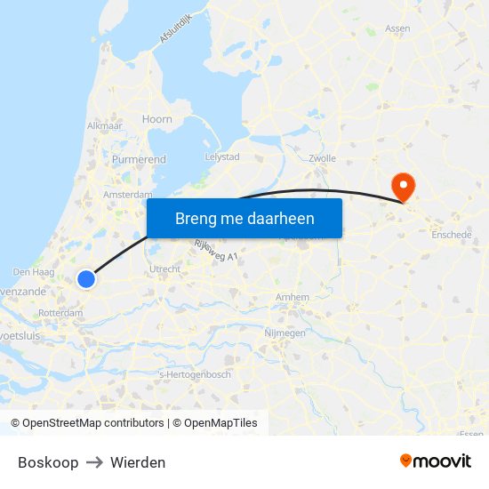 Boskoop to Wierden map