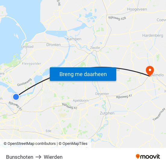 Bunschoten to Wierden map