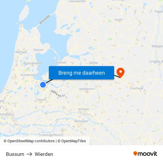 Bussum to Wierden map